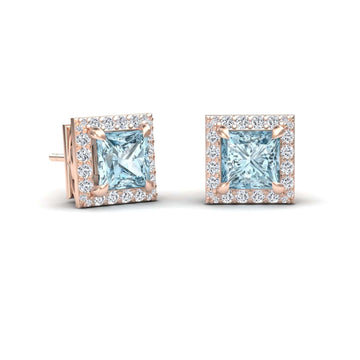 Aquamarine & Diamond Halo Earrings - Paige