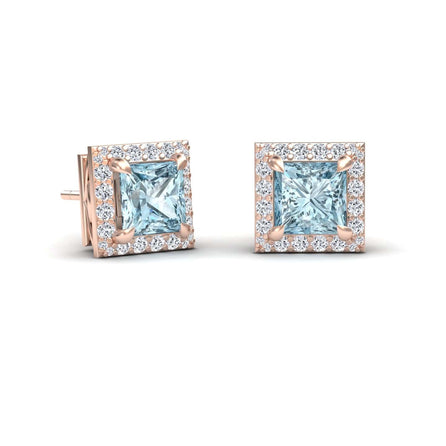 Aquamarine & Diamond Halo Earrings - Paige