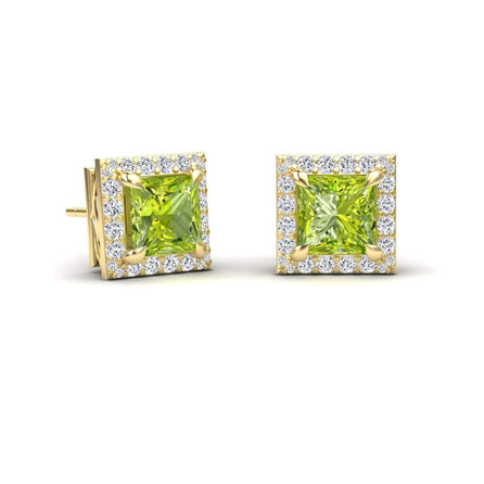 Peridot & Diamond Halo Earrings - Paige