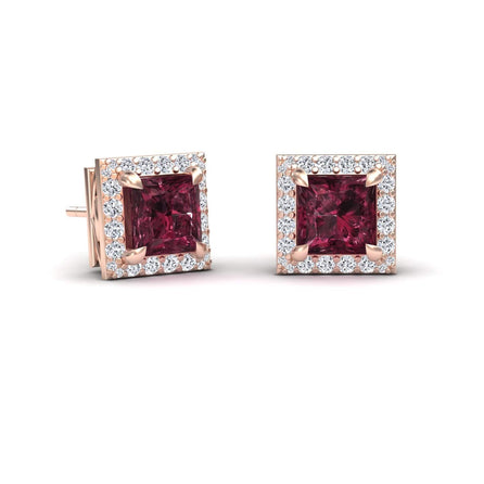 Rhodolite Garnet & Diamond Halo Earrings - Paige