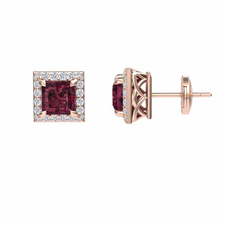 Rhodolite Garnet & Diamond Halo Earrings - Paige
