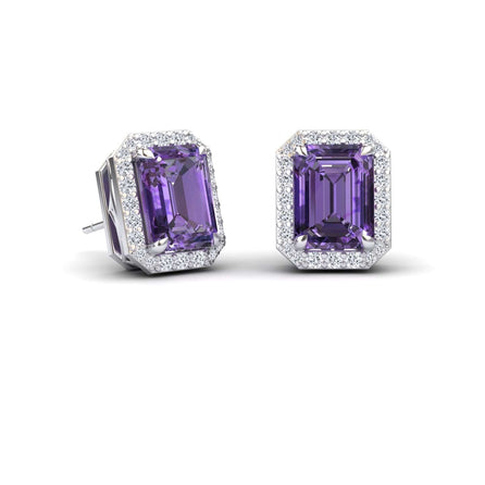 Amethyst & Diamond Halo Stud Earrings - Rina