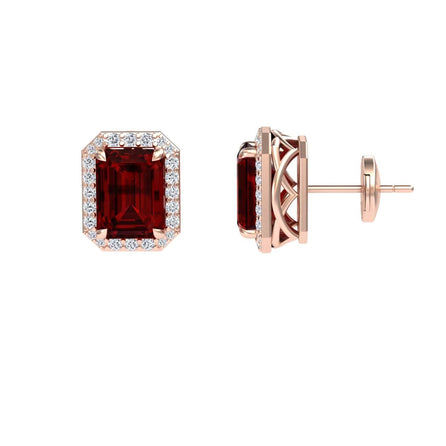 Garnet & Diamond Halo Stud Earrings - Rina