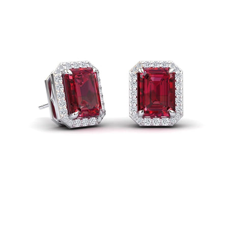 Lab Grown Ruby & Diamond Halo Stud Earrings - Rina
