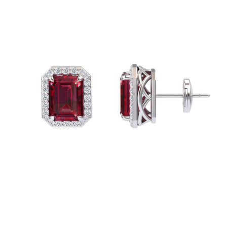 Lab Grown Ruby & Diamond Halo Stud Earrings - Rina