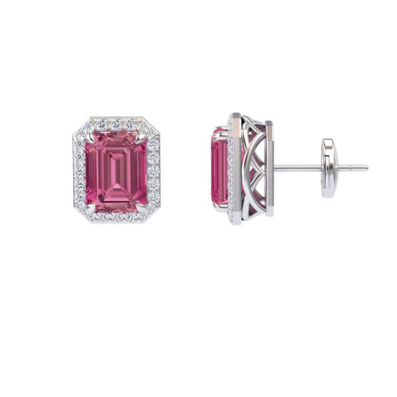 Pink Tourmaline & Diamond Halo Stud Earrings - Rina