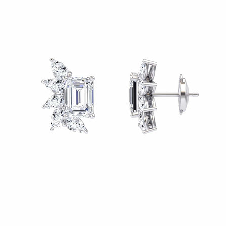 Lab Grown White Diamond Cluster Stud Earrings - Susan