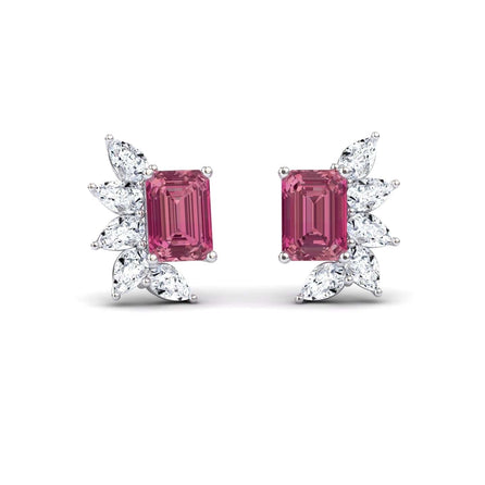 Pink Tourmaline & Diamond Cluster Stud Earrings - Susan
