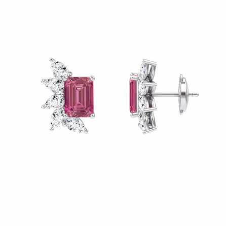 Pink Tourmaline & Diamond Cluster Stud Earrings - Susan