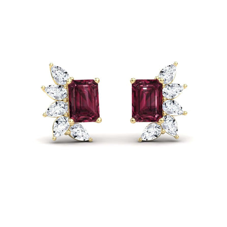 Rhodolite Garnet & Diamond Cluster Stud Earrings - Susan