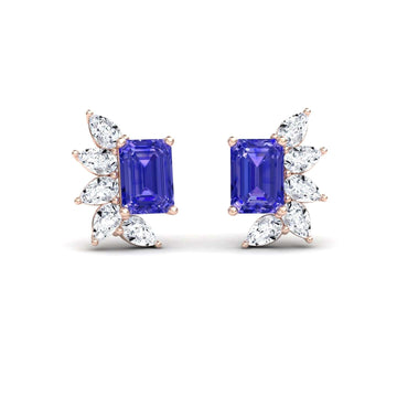 Tanzanite & Diamond Cluster Stud Earrings - Susan