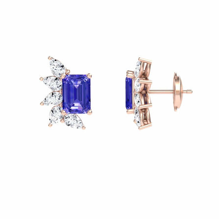 Tanzanite & Diamond Cluster Stud Earrings - Susan