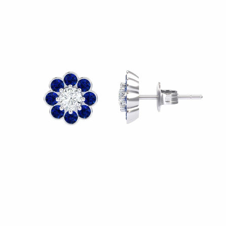 Blue Sapphire & Diamond Floral Stud Earrings - Trudy