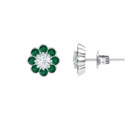 Emerald & Diamond Floral Stud Earrings - Trudy
