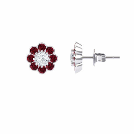 Ruby & Diamond Floral Stud Earrings - Trudy