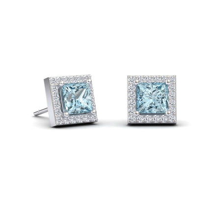 Aquamarine & Diamond Halo Stud Earrings - Yu