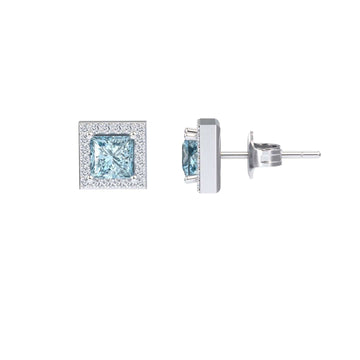 Aquamarine & Diamond Halo Stud Earrings - Yu