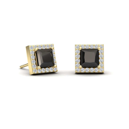 Black & White Diamond Halo Stud Earrings - Yu