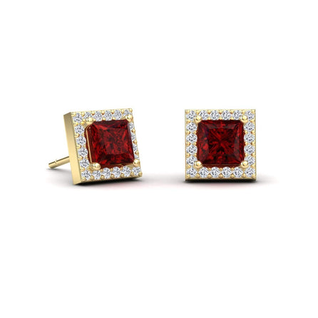 Ruby & Diamond Halo Stud Earrings - Yu
