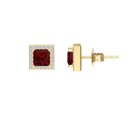 Ruby & Diamond Halo Stud Earrings - Yu