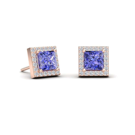 Tanzanite & Diamond Halo Stud Earrings - Yu