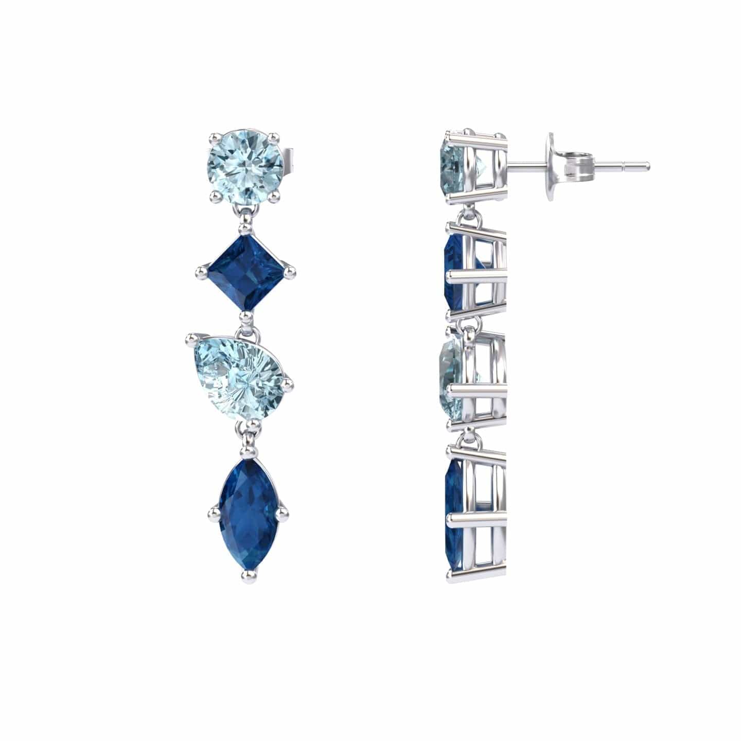 Aquamarine & London Blue Topaz Multi-Cut Drop Earrings - Zara