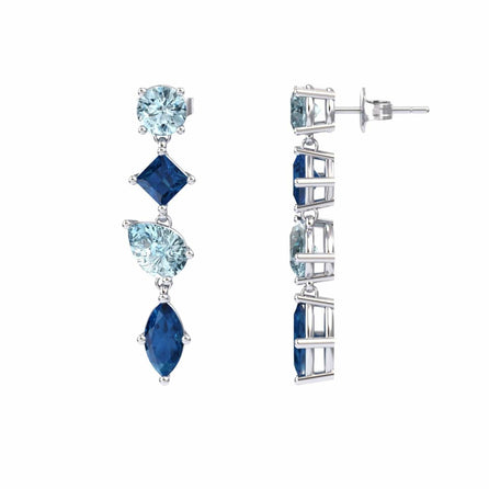 Aquamarine & London Blue Topaz Multi-Cut Drop Earrings - Zara
