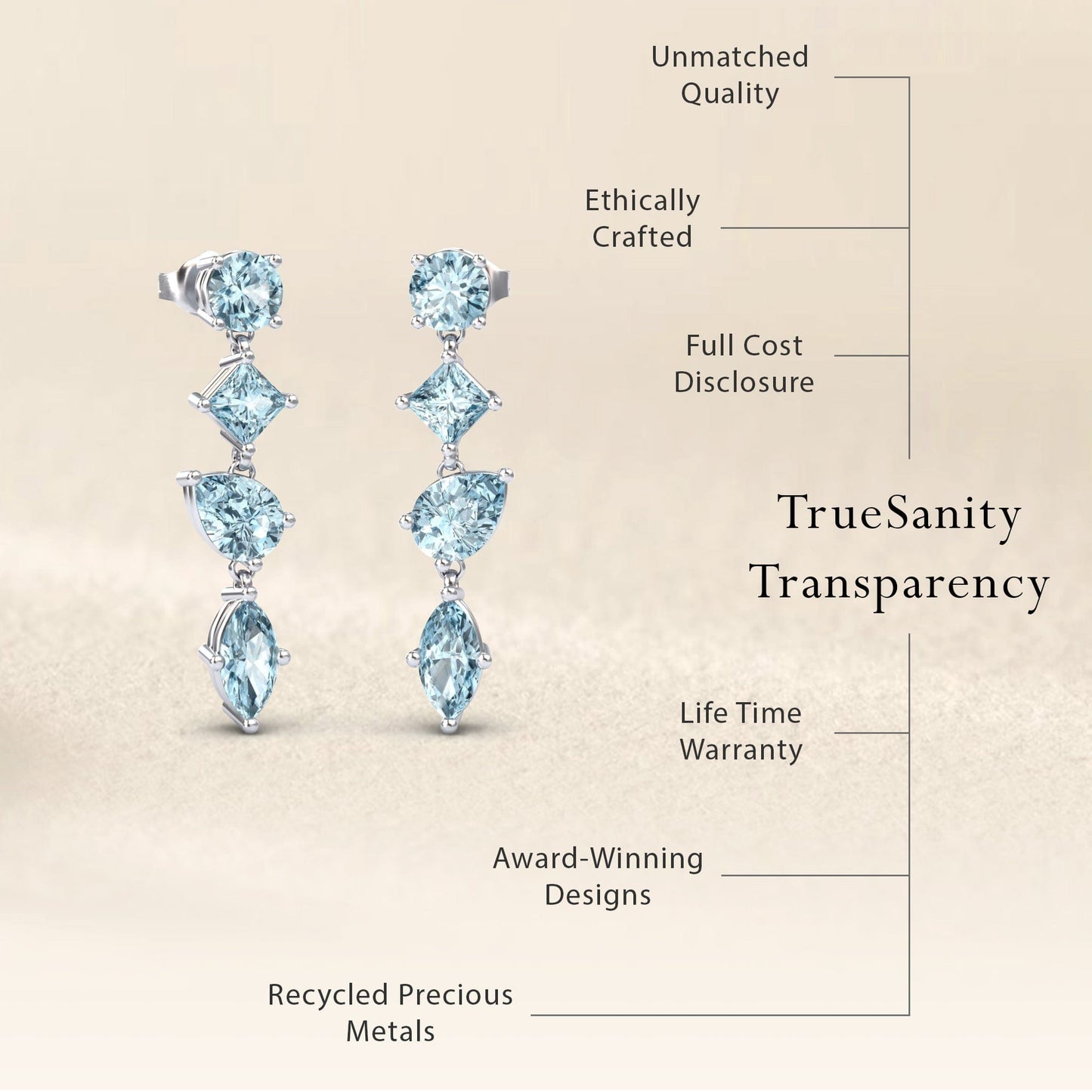 Aquamarine & London Blue Topaz Multi-Cut Drop Earrings - Zara