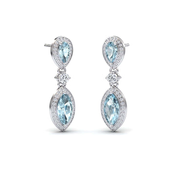 Aquamarine & Diamond Drop Earrings - Avni