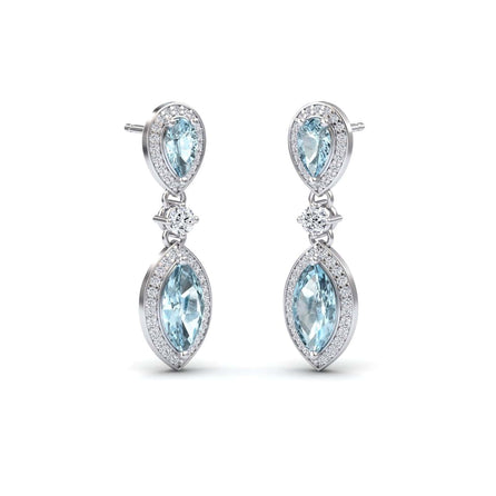 Aquamarine & Diamond Drop Earrings - Avni