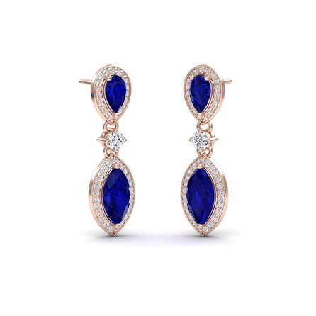 Lab Grown Blue Sapphire & Diamond Drop Earrings - Avni
