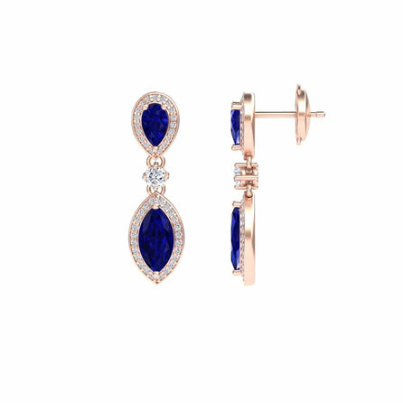 Lab Grown Blue Sapphire & Diamond Drop Earrings - Avni