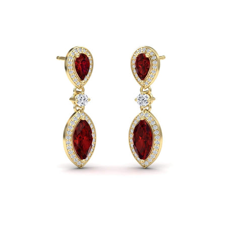 Lab Grown Ruby & Diamond Drop Earrings - Avni