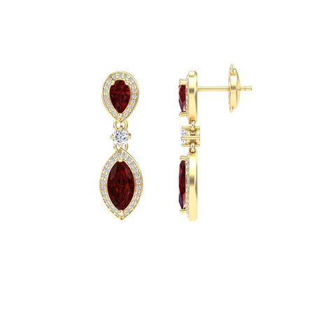 Lab Grown Ruby & Diamond Drop Earrings - Avni