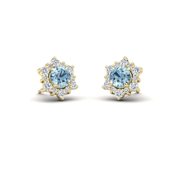 Aquamarine & Diamond Starburst Stud Earrings - Deepika