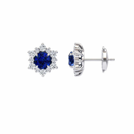 Blue Sapphire & Diamond Starburst Stud Earrings - Deepika