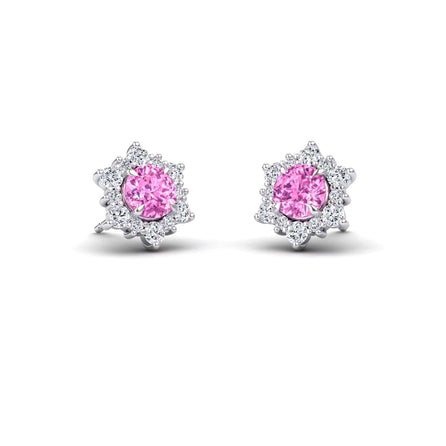 Pink Sapphire & Diamond Starburst Stud Earrings - Deepika