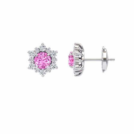 Pink Sapphire & Diamond Starburst Stud Earrings - Deepika