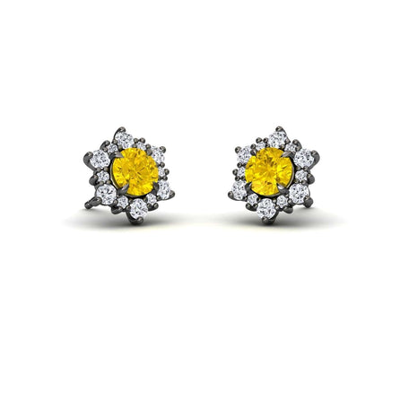 Yellow Sapphire & Diamond Starburst Stud Earrings - Deepika