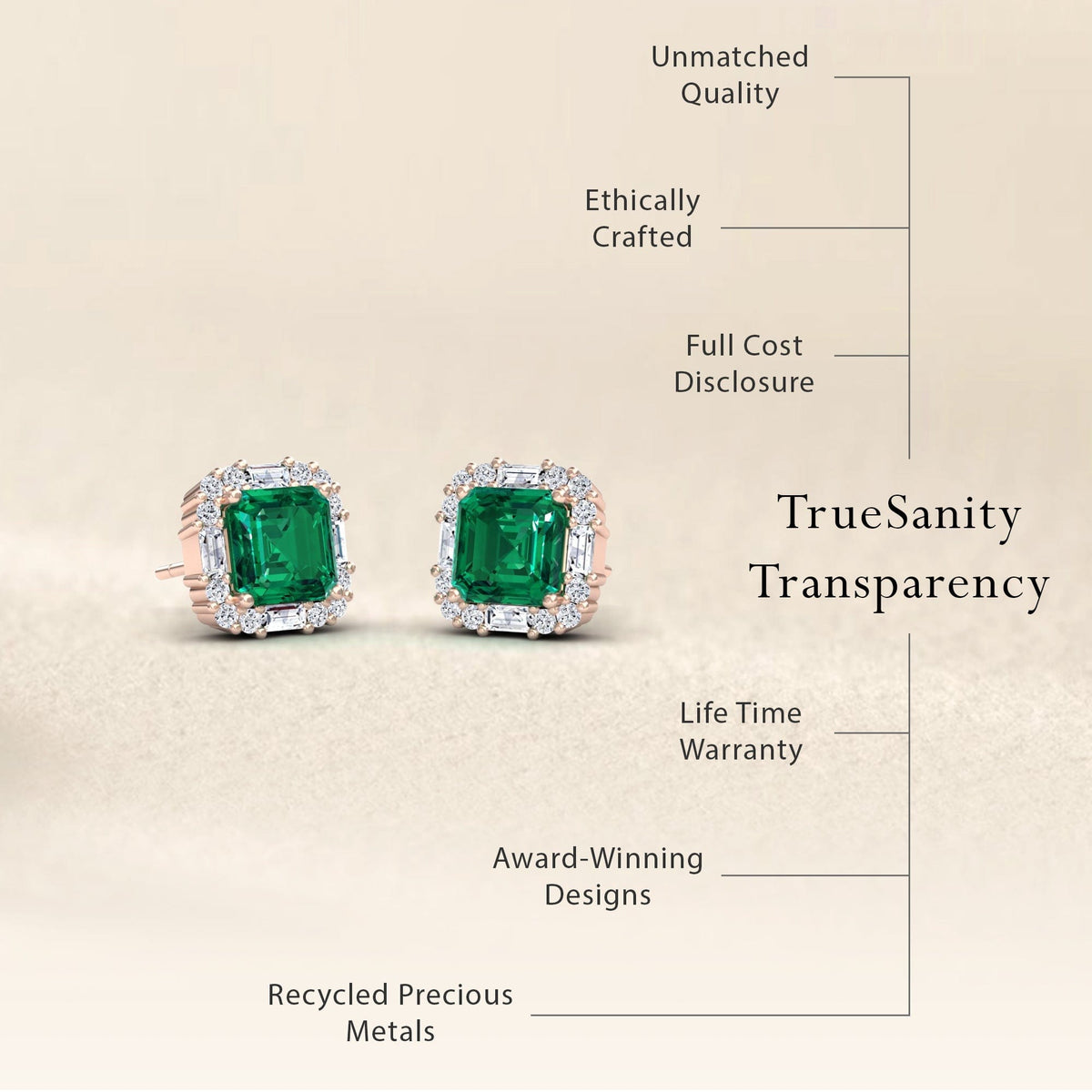 Lab Grown Emerald & Diamond Halo Stud Earrings - Elisa