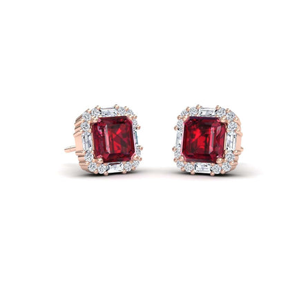Lab Grown Ruby & Diamond Halo Stud Earrings - Elisa