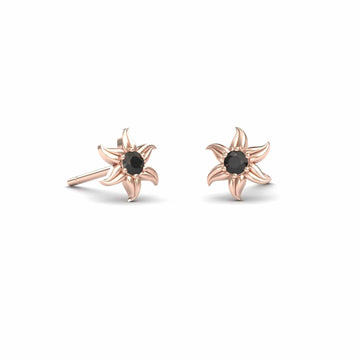 Black Diamond Floral Stud Earrings - Gia