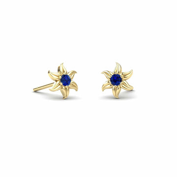 Blue Sapphire Floral Stud Earrings - Gia