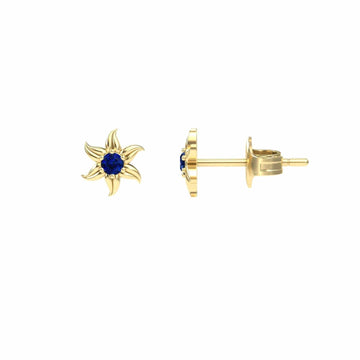 Blue Sapphire Floral Stud Earrings - Gia