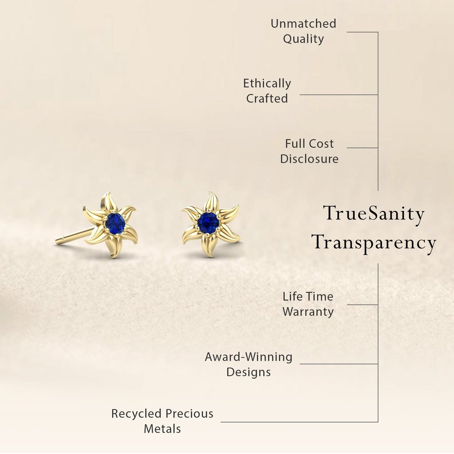 Blue Sapphire Floral Stud Earrings - Gia