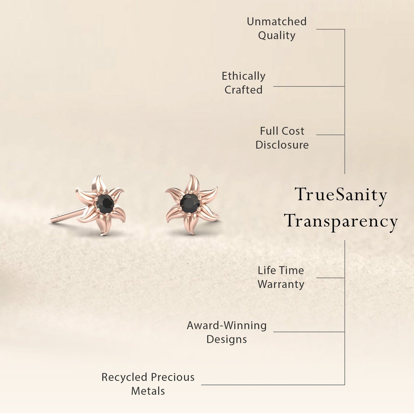 Black Diamond Floral Stud Earrings - Gia