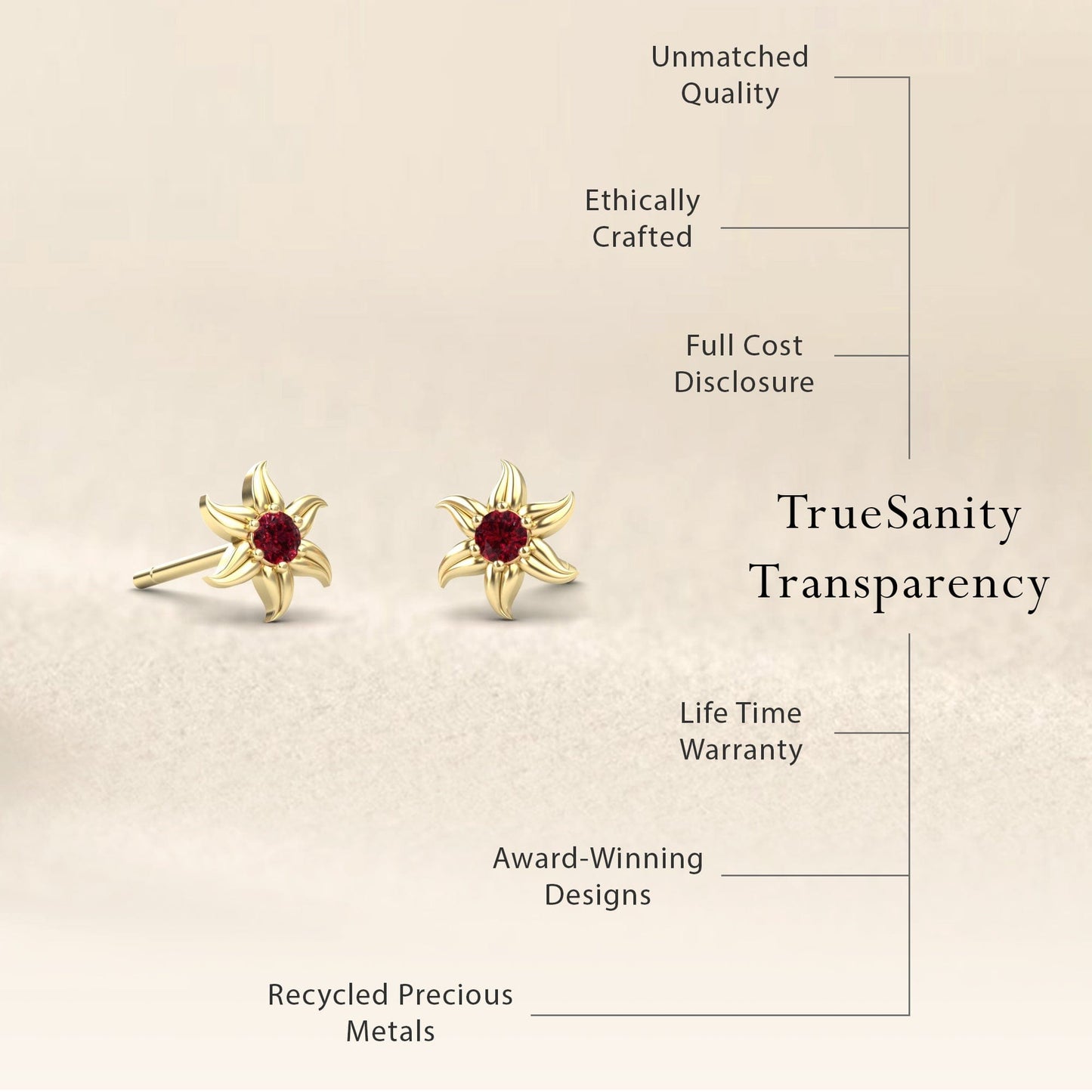 Ruby Floral Stud Earrings - Gia