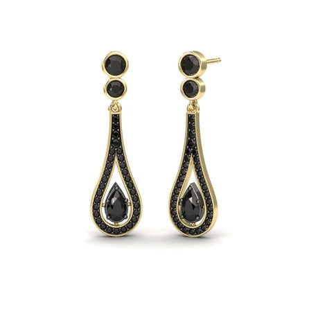Black Diamond Teardrop Statement Earrings - Sandra