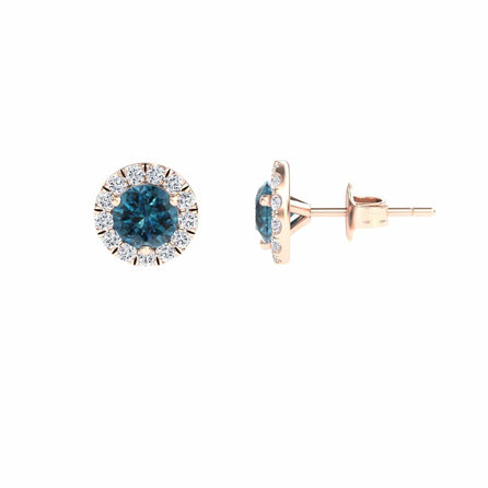 Blue & White Diamond Halo Stud Earrings - Elena