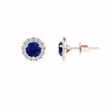 Blue Sapphire & Diamond Halo Stud Earrings - Elena